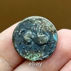 Very rare bronze coin featuring an image of an ancient Greek king on horseback