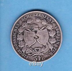 (and 74) Switzerland Zug 5 Francs 1869 (spl Fdc) Rare 6000 Ex