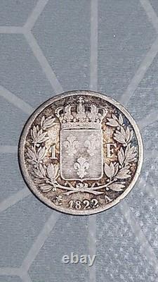 1 Franc 1822a Argent Tres Rare Louis XVIII