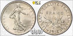 1 franc semeuse 1914 C Fleur de coin très rare Qualité PCGS MS65