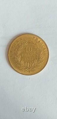 10 franc Napoléon tête nue 1859A, très belle et rare pièce en or de 3g21