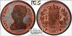 2 Francs 1833 Henri V en Bronze PCGS MS64 Plus haut grade connu très rare R3