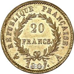 20 Francs Napoleon Tête laurée 1807 Paris Splendide très rare qualité PCGS MS62