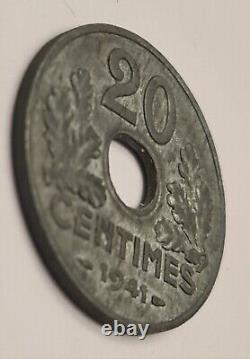 20 centimes Etat F151/3 français type 20 Grand Module Strie Large Tres Rare 3%