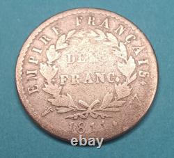 271 France 1/2 Demi franc 1811 W Napoléon I argent pièce de monnaie Très Rare