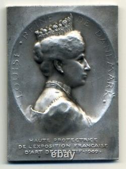 (3864) TRES RARE Plaquette ARGENT LOUISE REINE de DANEMARK 1909