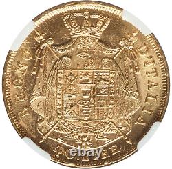 40 Lire napoléon 1814 Milan NGC MS64 Fleur de coin très rare Qualité