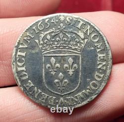 #65-232 Louis XIV Quart 1/4 d'Ecu 1654 A Paris TRES RARE