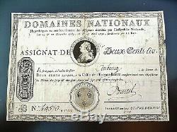 ASSIGNAT A ENDOS de 200 livres 1790 trés rare