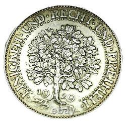 Allemagne RARE 1929 J FUNF Reichsmark République de Weimar Chêne remarquable coin