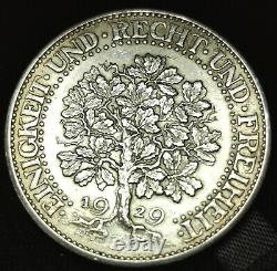 Allemagne RARE 1929 J FUNF Reichsmark République de Weimar Chêne remarquable coin