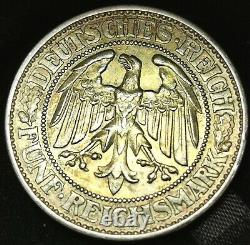 Allemagne RARE 1929 J FUNF Reichsmark République de Weimar Chêne remarquable coin