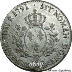 B1532 France Tres Rare Ecu Louis XVI 1791 AA Metz Argent Silver Superbe