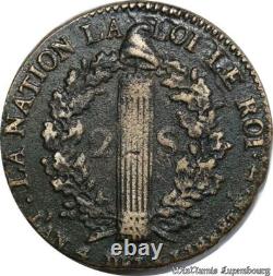 B9006 Très Rare France Inedit 2 Sols Louis XVI An 4 1792 (point) AA Qualité