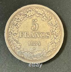 Belgique Léopold Ier Très Rare Monnaie de 5 Francs 1834 Argent Pos. A
