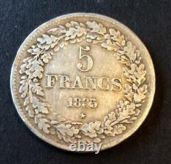 Belgique Léopold Ier Très Rare Monnaie de 5 Francs 1835 en Argent Pos. B