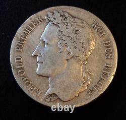 Belgique Léopold Ier Très Rare Monnaie de 5 Francs 1835 en Argent Pos. B