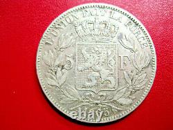 Belgique. Très rare 5 Francs Léopold II 1865. Argent. TTB/TTB+
