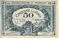 Billet de 50 Centimes Monaco 1920 UNC Sans numéro de série très rare