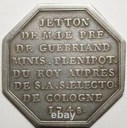 Bretagne Tres Rare Jeton Argent De J. De Guebriant, Ambassadeur A Cologne 1748