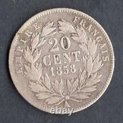 C5 Tres Rare Monnaie De 20 Centimes Napoleon III Tete Nue Argent 1858 A @ Rare