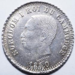 Cambodge Tres Rare 1 Franc Argent 1860 Emission De Phnom Penh (1899)