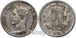 Charles X 1 Franc 1825 La Rochelle Superbe PCGS AU Detail très rare