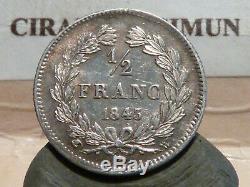 Cla(27) Louis Philippe I 1/2 Franc Argent 1843 W Tres Rare Qualite Sup