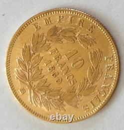 Demi NAPOLÉON III Or pièce 10 Francs 1860 BB. FDC très rare Monnaie collection