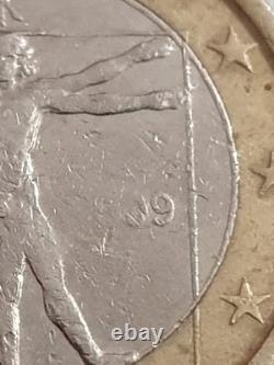 Erreur! Pièce de 1 euro, 2009, Italie. Très rare. Unique. Piece avec defaut