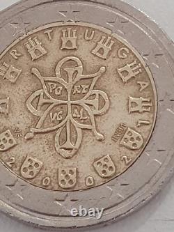 Erreur! Pièce de 2 euro, 2002, Portugal. Très rare. Unique. Piece avec defaut