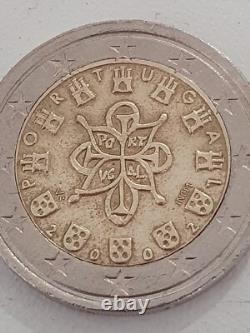Erreur! Pièce de 2 euro, 2002, Portugal. Très rare. Unique. Piece avec defaut