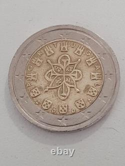 Erreur! Pièce de 2 euro, 2002, Portugal. Très rare. Unique. Piece avec defaut