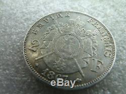 Extraordinaire 2 francs en argent Napoleon 3 1867 A très rare qualité