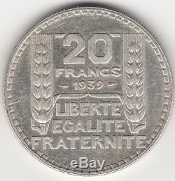 F. 400-20 Francs TURIN 1939, RAMEAUX LONGS. Garantie authentique. Très très rare