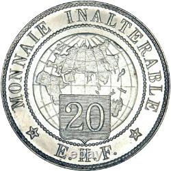 FRANCE 20 FRANCS (module de) ESSAI de monnaie inaltérable 1896 tres rare