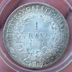 FRANCE- Monnaie de 1 franc argent type CERES 1871 K Bordeaux TRÈS RARE EN L ETAT