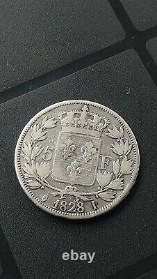 FRANCE monnaie royale très rare écu de 5 francs. 1828 I. Charles X. En argent