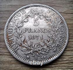 France Pièce 5 Francs Hercule Argent, IIIe République 1871 A Paris Très Rare