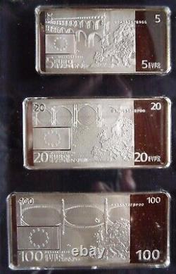 Grand Set 7 Billets Euros 2002 En Argent Sterling 925% Belle Epreuve Tres Rare