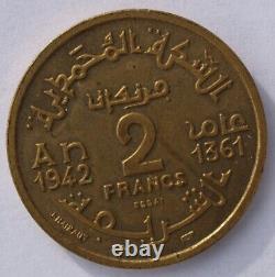ISLAMIC / ARABIC / MAROC / MOROCCO. Très Rare monnaie de 2 fr essai 1942 / 1361