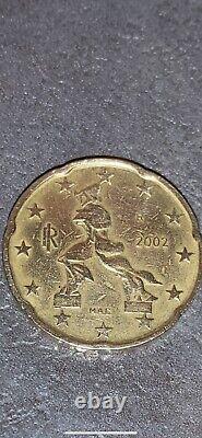 ITALIE TRES RARE 20 CENTIMES D' EURO 2002 en Frappe monnaie coin tourné, Fauté