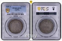 Louis XIV Demi-écu à la cravate 1680 Paris PCGS AU53 Superbe très rare Qualité