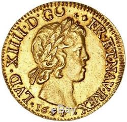 Louis XIV Louis d'or à la mèche courte 1651/44 Lyon très rare variété Splendide