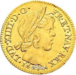 Louis XIV Superbe 1/2 Demi-louis d'or à la mèche courte 1645 Paris très rare