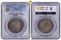 Louis XV Demi-écu Vertugadin 1717 Riom Superbe PCGS AU50 très rare