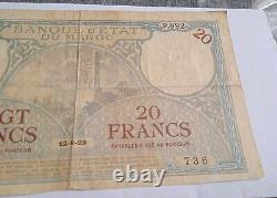 Maroc / MOROCCO. Collection Très Rare Billet De 20 Francs Du 12-6-29