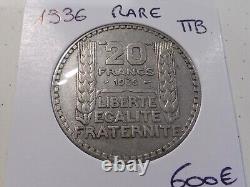 Monnaie France 20 Frs Turin Tres Rare Argent 1936 Ttb+