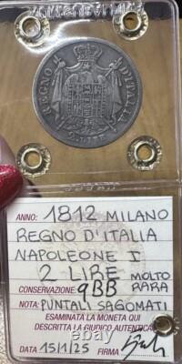 Monnaie Royaume D'Italia Napoléon I 2 Livres 1812 Milano Très Rare Embouts Fit
