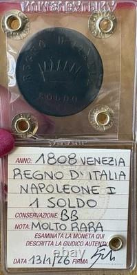 Monnaie Royaume D'Italie Napoléon I 1 Soldo 1808 Venise Très Rare Scellée BB